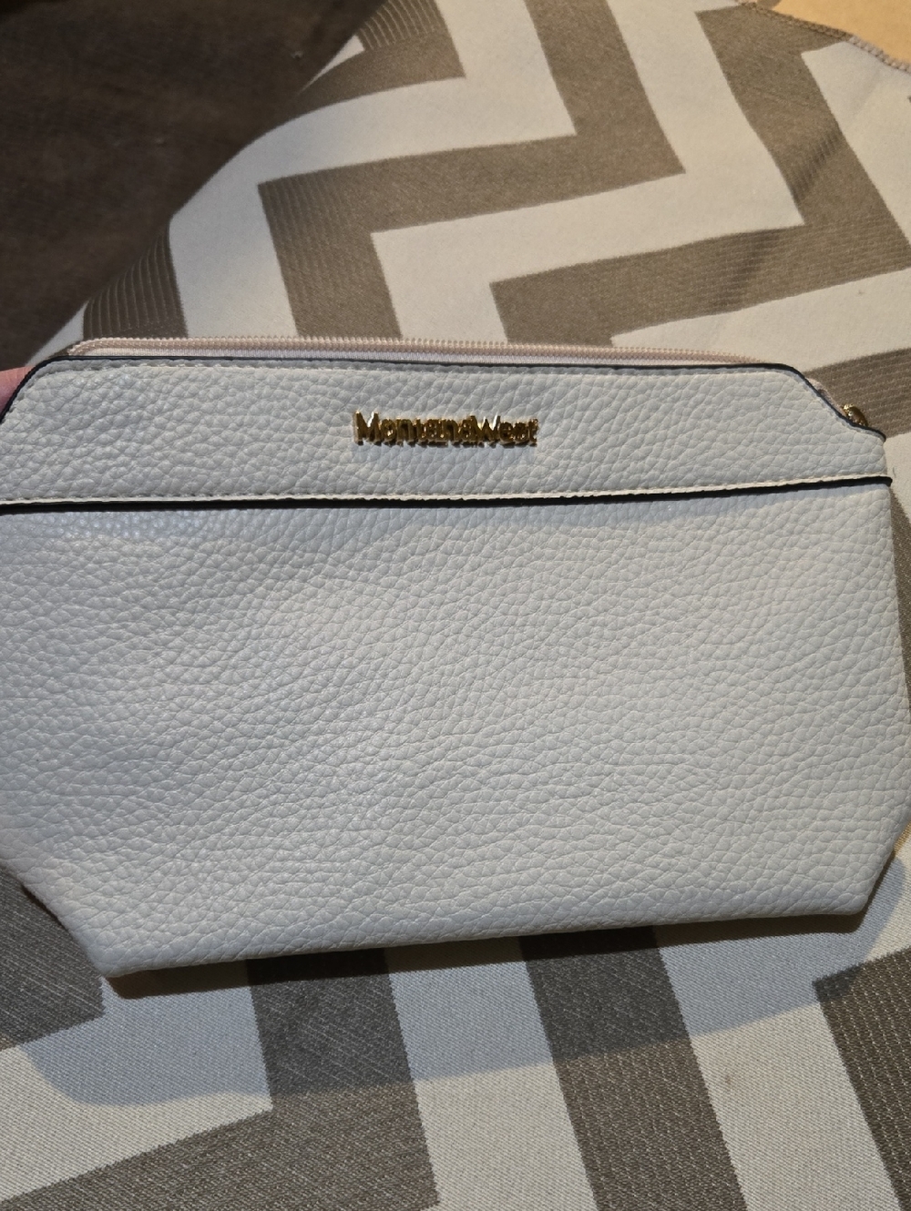 Montana West White Pebbled Cosmetic Pouch with Gold Logo